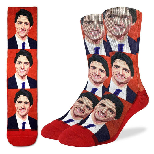 JUSTIN TRUDEAU Crew Socks - Canadian Prime Minister Novelty Active Fit Socks - Men's Adult 8-12 Unisex - For Craft Costume Supply