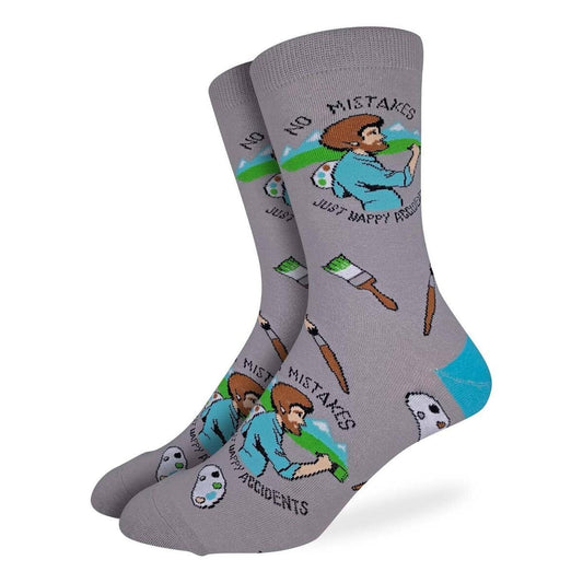 BOB ROSS Happy Accident Crew Socks - Novelty Active Fit Socks - Men's Adult 8-12 Unisex - For Craft Costume Supply