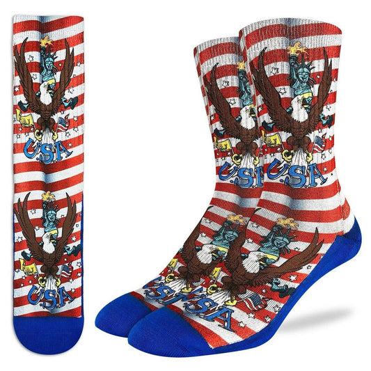 Majestic America Bald Eagle Crew Socks - Patriotic USA Novelty Active Fit Socks - Men's Adult 8-12 Unisex - For Craft Costume Supply