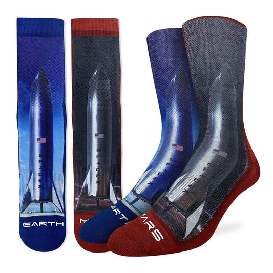 STARSHIP ROCKET Crew Socks - Planets Earth Mars Space Novelty Active Fit Socks - Men's Adult 8-12 Unisex - For Craft Costume Supply
