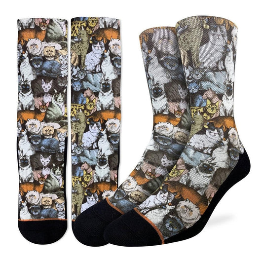 SOCIAL CATS Crew Socks - Pets Cats Kitten Kitty Novelty Active Fit Socks - Men's Adult 8-12 Unisex - For Craft Costume Supply