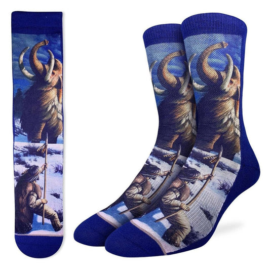 Caveman vs Mammoth Crew Socks - Caveman Giant Mammoth Battle Novelty Active Fit Socks - Men's Adult 8-12 Unisex - For Craft Costume Supply
