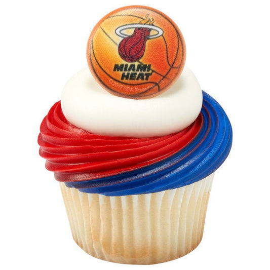 12 MIAMI HEAT Cupcake Rings - NBA Miami Heat Cake Toppers for Birthday Party Decoration Craft Supply