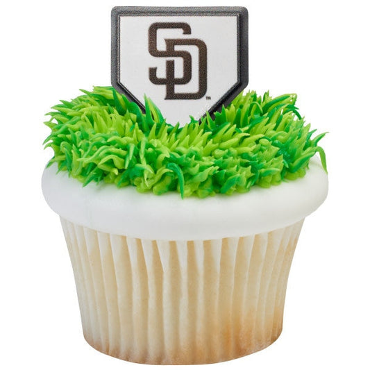 12 SAN DIEGO PADRES Cupcake Rings - Mlb San Diego Padres Home Plate Cake Toppers for Birthday Party Decoration Craft Supply