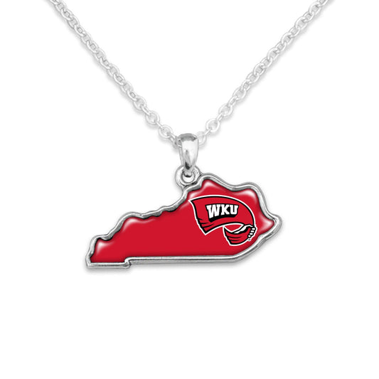 Officially Licensed WESTERN KENTUCKY WKU Necklace - State of Mine Logo Pewter Charm Sterling Plated - Western Kentucky University