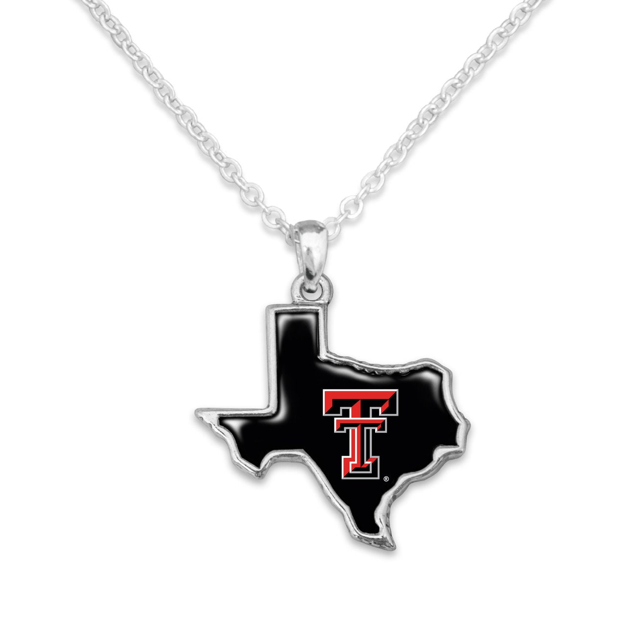Officially Licensed TEXAS TECH RAIDERS Necklace - State of Mine Logo Pewter Charm Sterling Plated - Texas Tech University