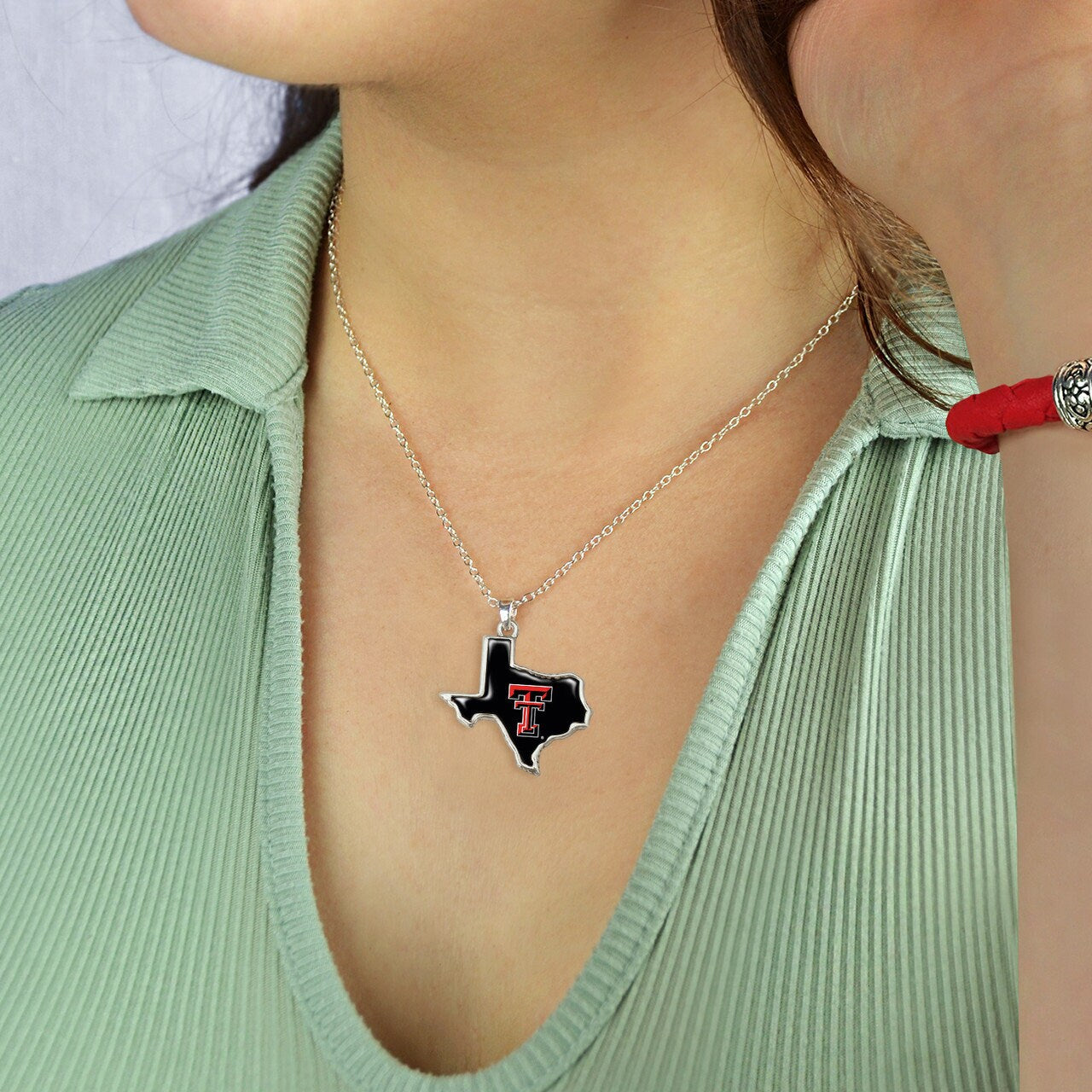 Officially Licensed TEXAS TECH RAIDERS Necklace - State of Mine Logo Pewter Charm Sterling Plated - Texas Tech University