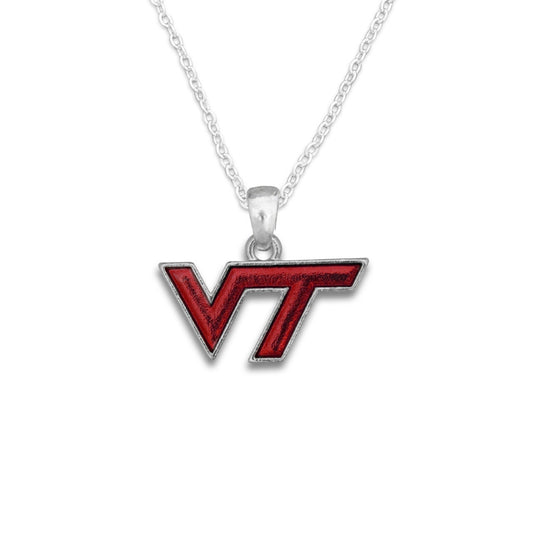 Officially Licensed VIRGINIA TECH HOKIES Necklace - Logo Pewter Charm Sterling Plated - Virginia Tech Hokies
