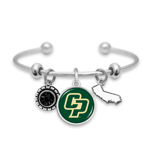 Officially Licensed CAL POLY MUSTANGS Bracelet - Triple Charm Bracelet with Crystal California State Pewter Charms Sterling Plated