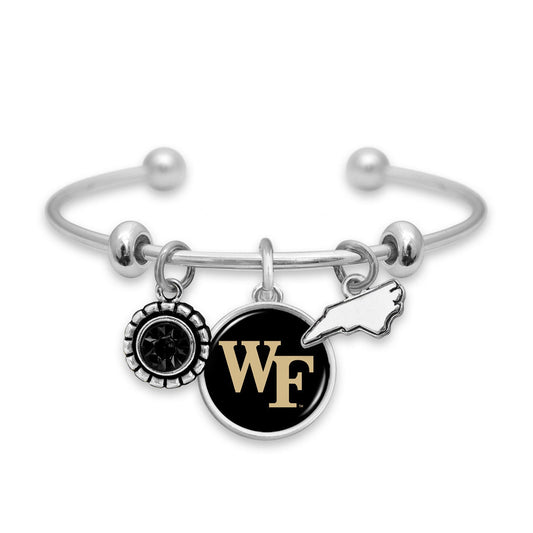 Officially Licensed WAKE FOREST Demon Deacons Bracelet - Triple Charm Bracelet Crystal North Carolina State Pewter Charms Sterling Plated