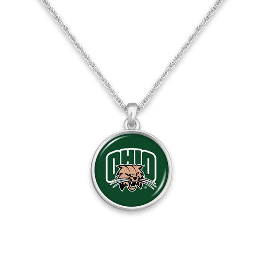 Officially Licensed OHIO BOBCATS Necklace - Pewter Charm Sterling Plated - Ohio University