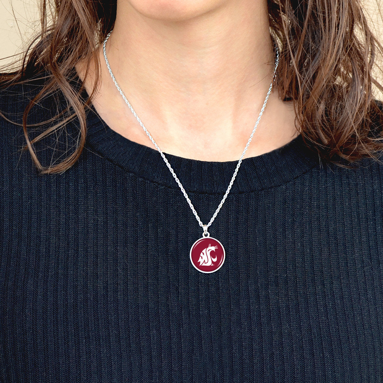 Officially Licensed WASHINGTON STATE COUGARS Necklace - Pewter Charm Sterling Plated - Washington State University