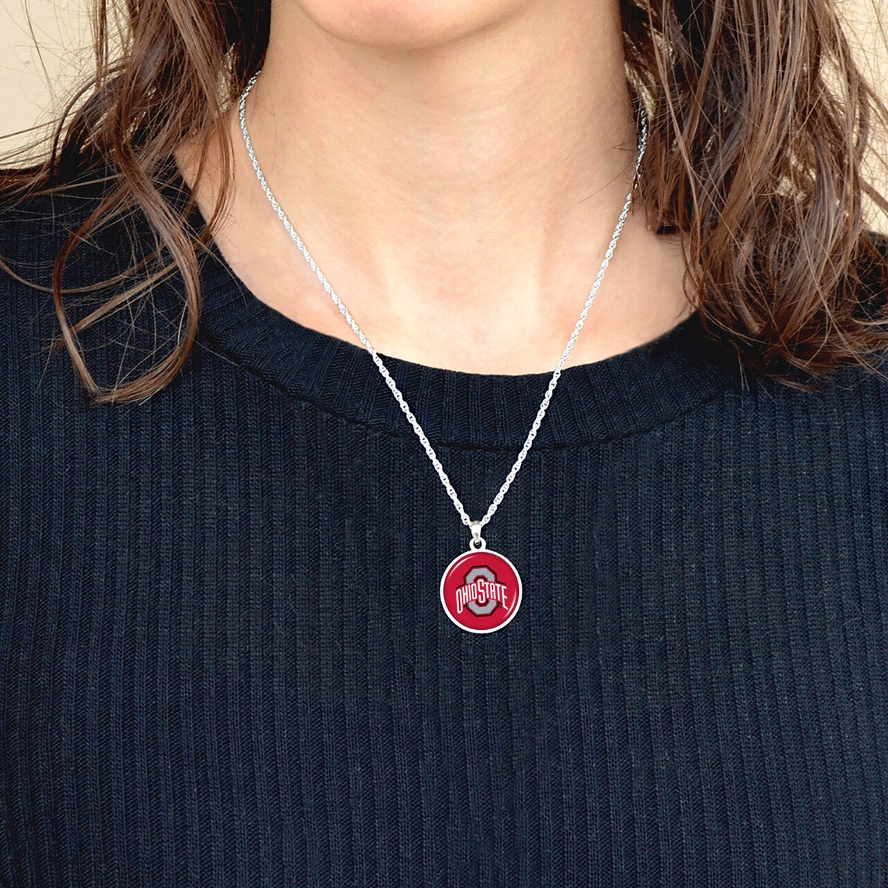 Officially Licensed OHIO STATE BUCKEYES Necklace - Pewter Charm Sterling Plated - Ohio State University