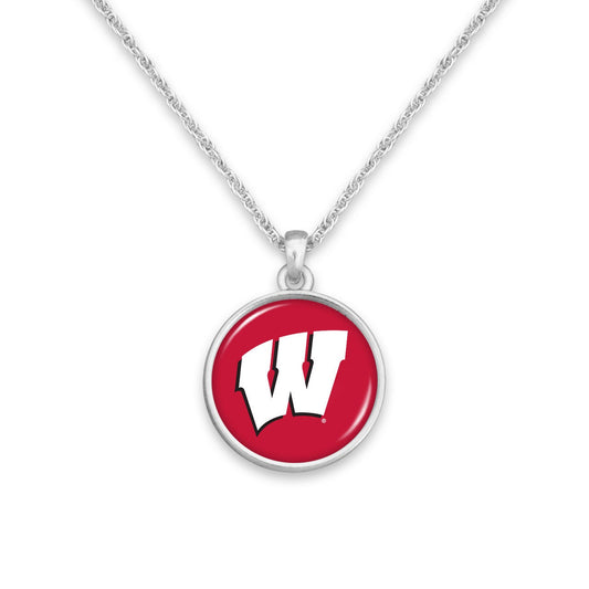 Officially Licensed WISCONSIN BADGERS Necklace - Pewter Charm Sterling Plated - University of Wisconsin