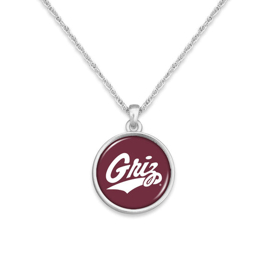 Officially Licensed MONTANA GRIZZLIES Necklace - Pewter Charm Sterling Plated - University of Montana