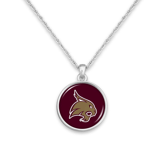 Officially Licensed TEXAS STATE BOBCATS Necklace - Pewter Charm Sterling Plated - Texas State University