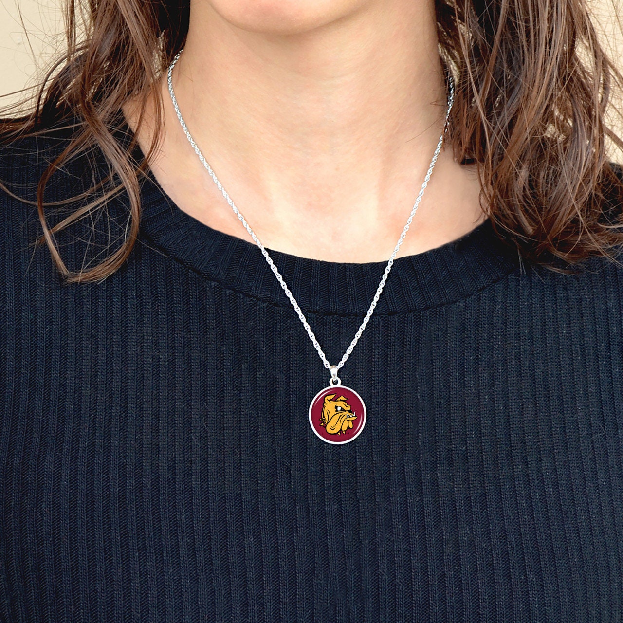 Officially Licensed MINNESOTA DULUTH BULLDOGS Necklace - Pewter Charm Sterling Plated - University of Minnesota Duluth