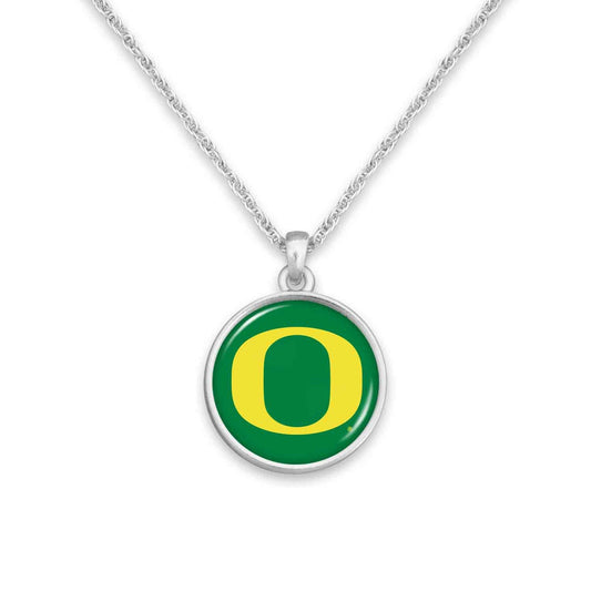 Officially Licensed OREGON DUCKS Necklace - Pewter Charm Sterling Plated - University of Oregon