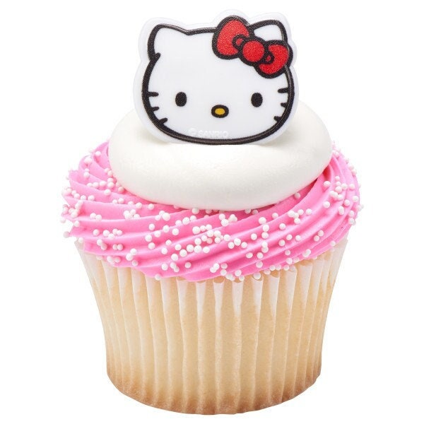 12 HELLO KITTY Cupcake Rings - Hello Kitty Cupcake Decorations Cake Toppers for Birthday Party Decoration Craft Supply