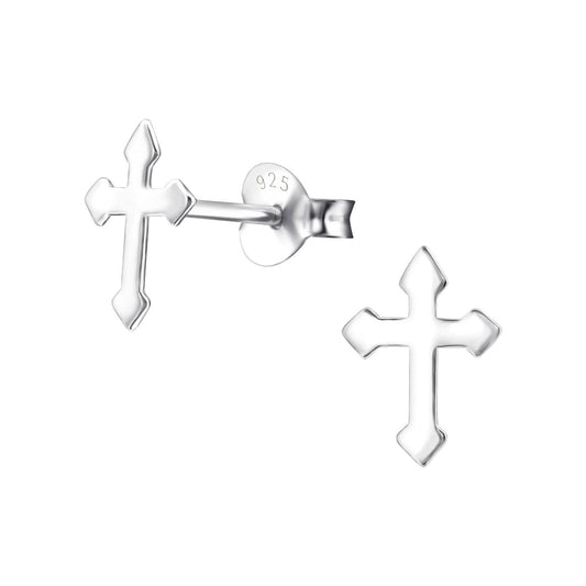 925 Sterling Silver Earrings Cross -  Ear Studs with Backing - Christian Cross - Hypoallergenic Earrings