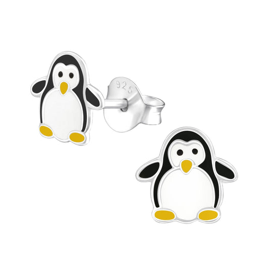 925 Sterling Silver Earrings Penguin - Ear Studs with Backing - Epoxy - Animal Penguins - Hypoallergenic Earrings