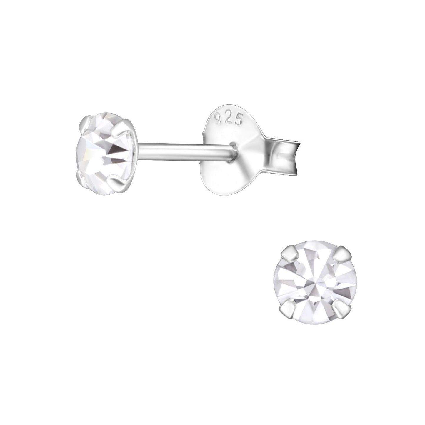 925 Sterling Silver Earrings Diamond Stud Earrings - 4mm - Cubic Zirconia - Round Diamond Stud with Backing - Hypoallergenic Earrings