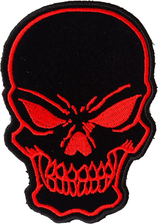 Black and Red Skull Patch - 3x4.25 inch – Biker Embroidered Patch Appliqué Craft Supply