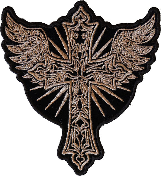 Christian Cross with Wings Patch - 3.8x4.2 inch - Biker Embroidered Patch Appliqué Craft Supply