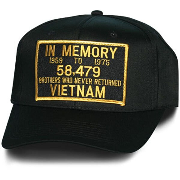 In Memory Vietnam Patch Embroidered Cap Hat - Made to Order - Black Cap Special Edition Hat - Officially Licensed!
