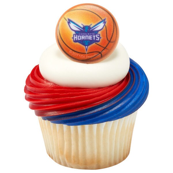 12 CHARLOTTE HORNETS Cupcake Rings - NBA Charlotte Hornets Cake Toppers for Birthday Party Decoration Craft Supply