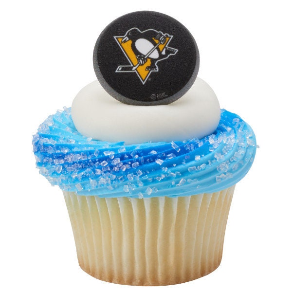 12 PITTSBURGH PENGUINS Cupcake Rings - NHL Pittsburgh Penguins Cake Toppers for Birthday Party Decoration Craft Supply