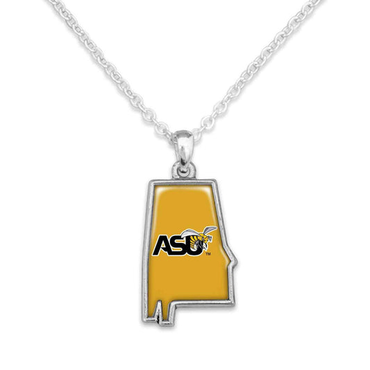 Officially Licensed ALABAMA STATE Texans Necklace - State of Mine Logo Pewter Charm Sterling Plated - Alabama State University