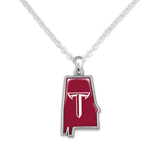 Officially Licensed TROY TROJANS Necklace - State of Mine Logo Pewter Charm Sterling Plated - Troy University