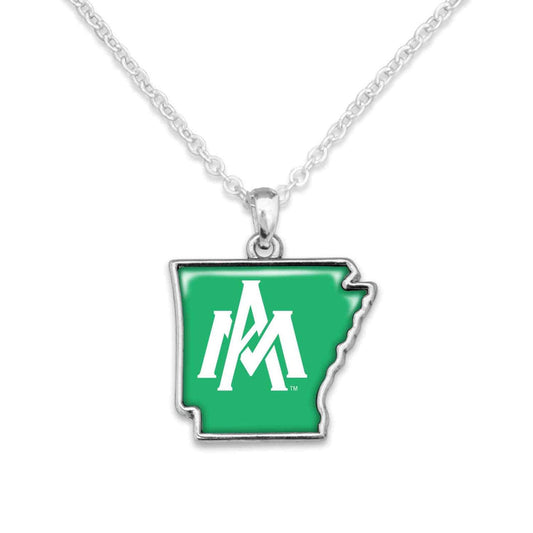 Officially Licensed Arkansas-Monticello Boll Weevils Necklace - State of Mine Logo Pewter Charm Sterling Plated - Arkansas at Monticello