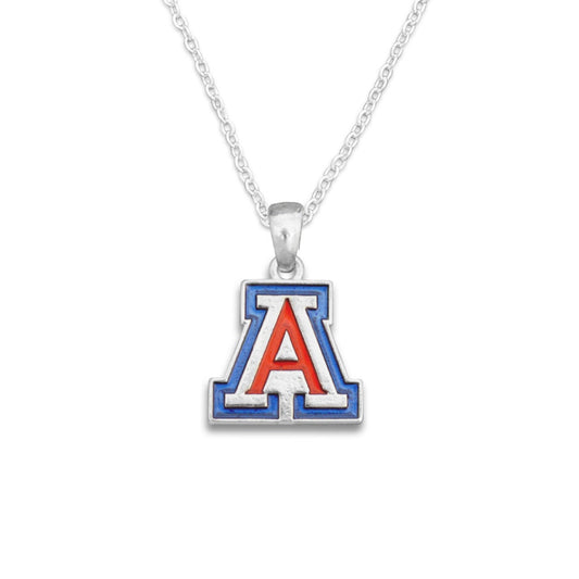 Officially Licensed ARIZONA WILDCATS Necklace - Logo Pewter Charm Sterling Plated - University of Arizona Wildcats
