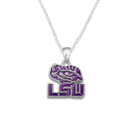 Officially Licensed LSU TIGERS Necklace - Logo Pewter Charm Sterling Plated - Louisiana State University Tigers