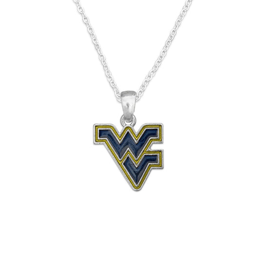 Officially Licensed WEST VIRIGINA Mountaineers Necklace - Logo Pewter Charm Sterling Plated - West Virginia University Mountaineers