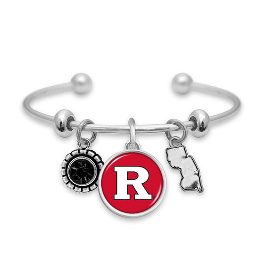Officially Licensed RUTGERS SCARLET KNIGHTS Bracelet - Triple Charm Bracelet with Crystal New Jersey State Pewter Charms Sterling Plated