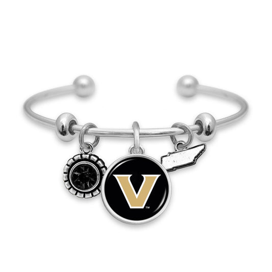 Officially Licensed VANDERBILT COMMODORES Bracelet - Triple Charm Bracelet with Crystal Tennessee State Pewter Charms Sterling Plated