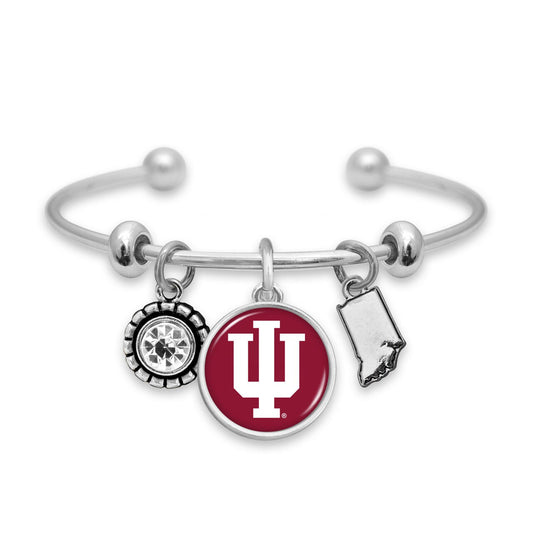 Officially Licensed INDIANA HOOSIERS Bracelet - Triple Charm Bracelet with Crystal Indiana State Pewter Charms Sterling Plated