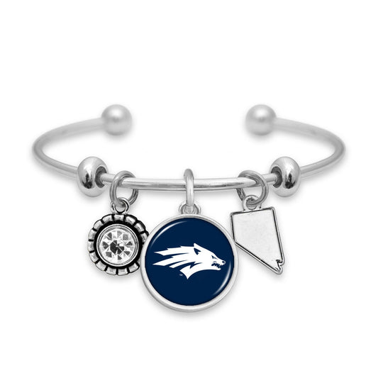 Officially Licensed NEVADA WOLF PACK Bracelet - Triple Charm Bracelet with Crystal Nevada State Pewter Charms Sterling Plated
