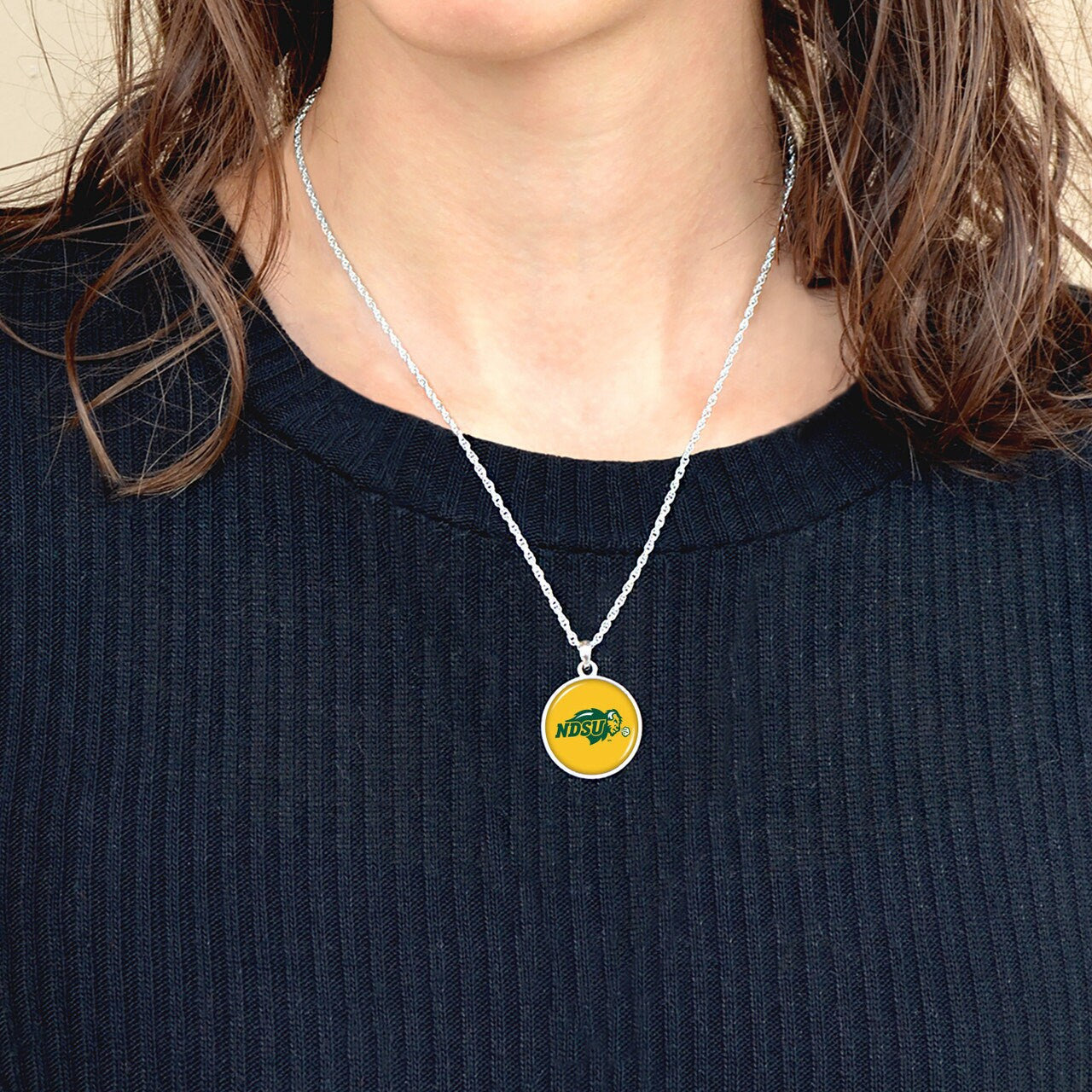 Officially Licensed NORTH DAKOTA STATE Bison Necklace - Pewter Charm Sterling Plated - North Dakota State University