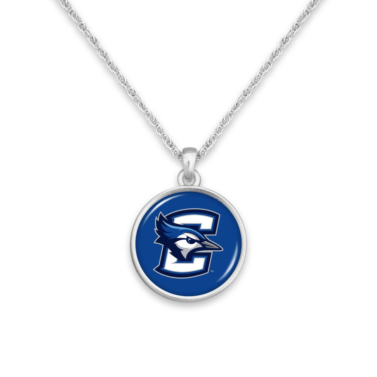 Officially Licensed CREIGHTON BLUEJAYS Necklace - Pewter Charm Sterling Plated - Creighton University