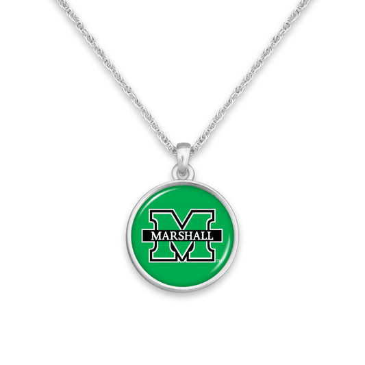 Officially Licensed MARSHALL THUNDERING HERD Necklace - Pewter Charm Sterling Plated - Marshall University