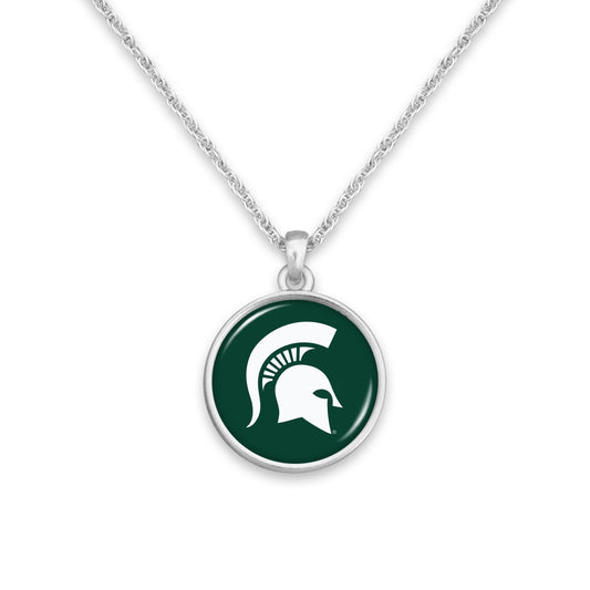 Officially Licensed MICHIGAN STATE SPARTANS Necklace - Pewter Charm Sterling Plated - Michigan State University