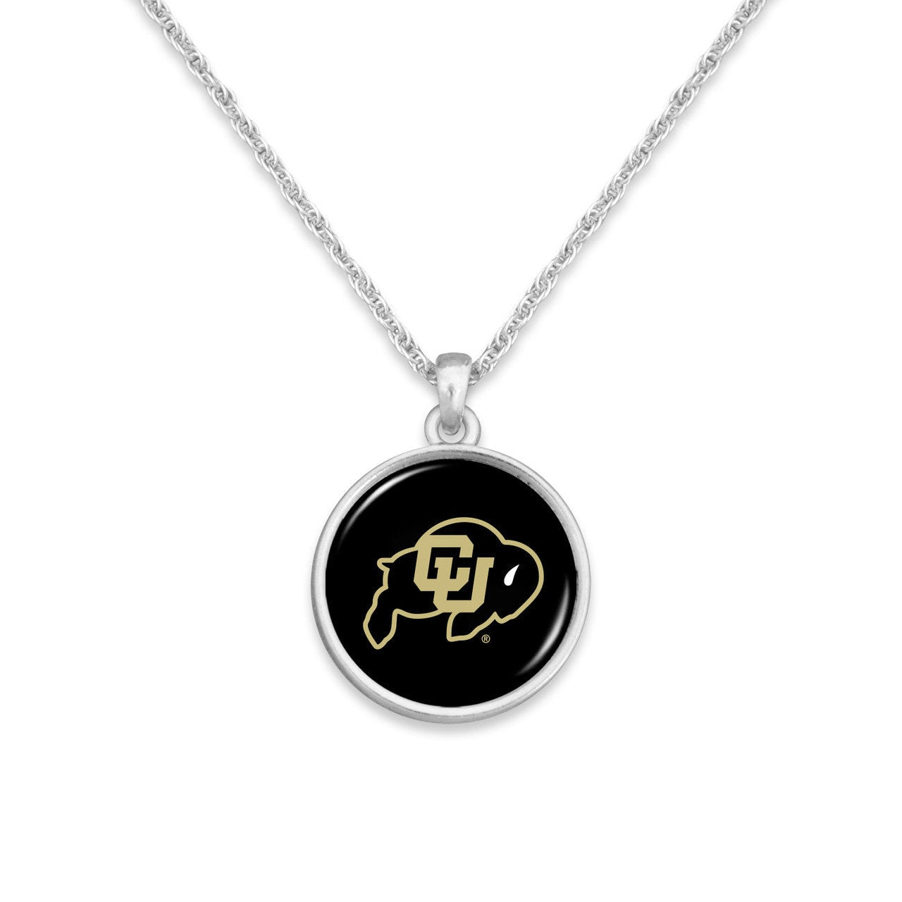 Officially Licensed COLORADO BUFFALOES Necklace - Pewter Charm Sterling Plated - University of Colorado