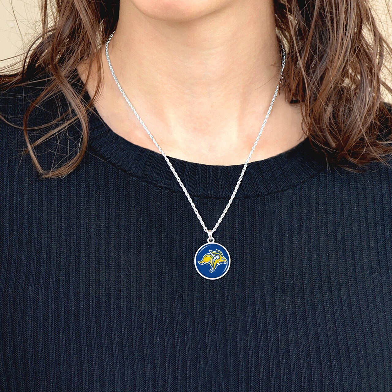 Officially Licensed SOUTH DAKOTA JACKRABBITS Necklace - Pewter Charm Sterling Plated - South Dakota State University