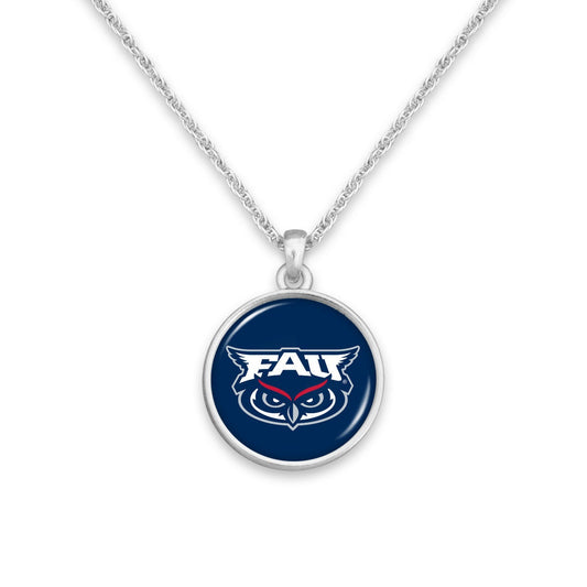 Officially Licensed FLORIDA ATLANTIC OWLS Necklace - Pewter Charm Sterling Plated - Florida Atlantic University