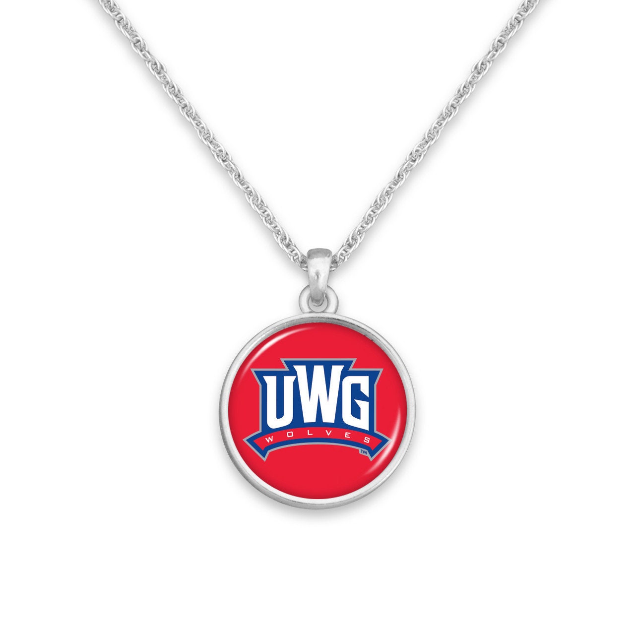 Officially Licensed WEST GEORGIA WOLVES Necklace - Pewter Charm Sterling Plated - University of West Georgia
