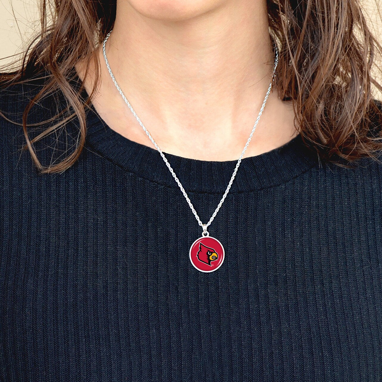 Officially Licensed LOUISVILLE CARDINALS Necklace - Pewter Charm Sterling Plated - University of Louisville